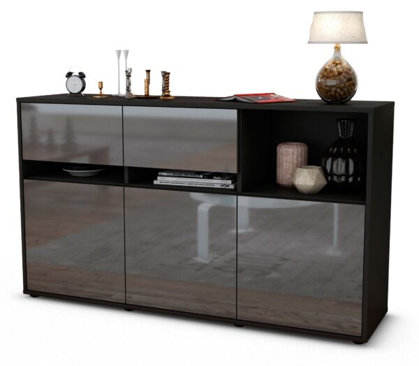 Sideboard Dorotea | Korpus Anthrazit | Front in Hochglanz Grau | 136x79x35cm (BxHxT)