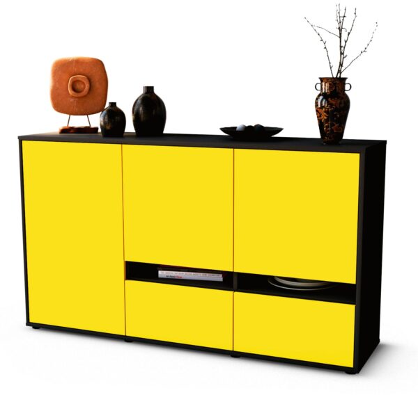 Sideboard Ebe | Korpus Anthrazit | Front in Gelb | 136x79x35cm (BxHxT)
