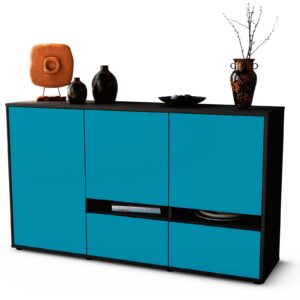 Sideboard Ebe | Korpus Anthrazit | Front in Türkis | 136x79x35cm (BxHxT)