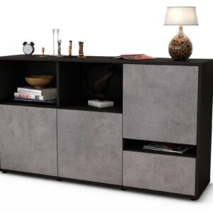 Sideboard Eda | Korpus Anthrazit | Front in Beton Optik | 136x79x35cm (BxHxT)