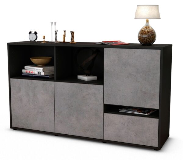 Sideboard Eda | Korpus Anthrazit | Front in Beton Optik | 136x79x35cm (BxHxT)