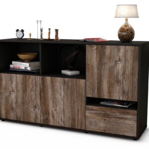 Sideboard Eda | Korpus Anthrazit | Front in Treibholz Holz Optik | 136x79x35cm (BxHxT)