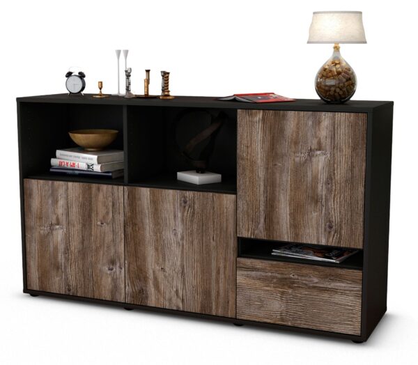 Sideboard Eda | Korpus Anthrazit | Front in Treibholz Holz Optik | 136x79x35cm (BxHxT)