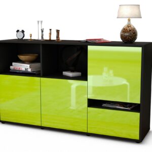 Sideboard Eda | Korpus Anthrazit | Front in Hochglanz Grün | 136x79x35cm (BxHxT)