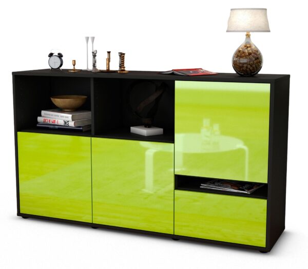 Sideboard Eda | Korpus Anthrazit | Front in Hochglanz Grün | 136x79x35cm (BxHxT)