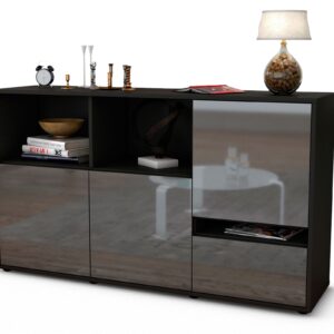 Sideboard Eda | Korpus Anthrazit | Front in Hochglanz Grau | 136x79x35cm (BxHxT)