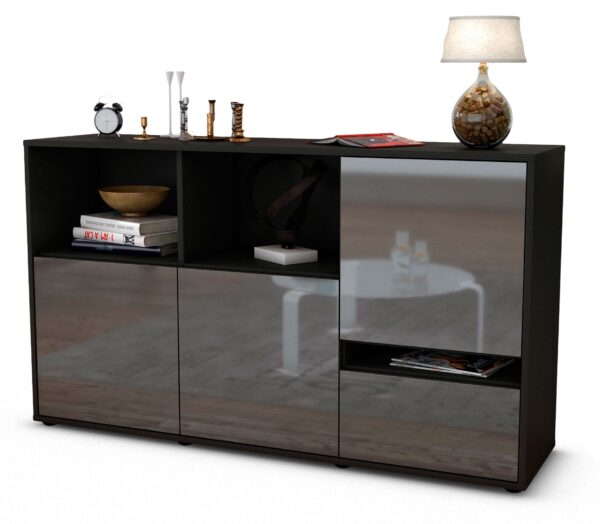 Sideboard Eda | Korpus Anthrazit | Front in Hochglanz Grau | 136x79x35cm (BxHxT)