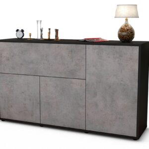 Sideboard Edera | Korpus Anthrazit | Front in Beton Optik | 136x79x35cm (BxHxT)