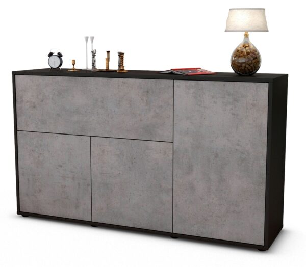 Sideboard Edera | Korpus Anthrazit | Front in Beton Optik | 136x79x35cm (BxHxT)