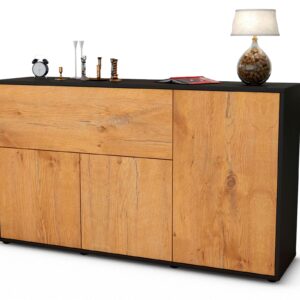 Sideboard Edera | Korpus Anthrazit | Front in Eiche Holz Optik | 136x79x35cm (BxHxT)
