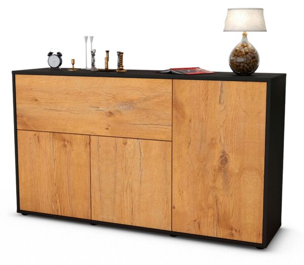 Sideboard Edera | Korpus Anthrazit | Front in Eiche Holz Optik | 136x79x35cm (BxHxT)
