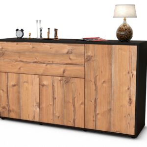Sideboard Edera | Korpus Anthrazit | Front in Pinie Holz Optik | 136x79x35cm (BxHxT)