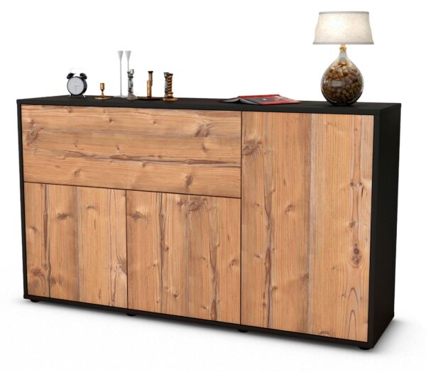 Sideboard Edera | Korpus Anthrazit | Front in Pinie Holz Optik | 136x79x35cm (BxHxT)