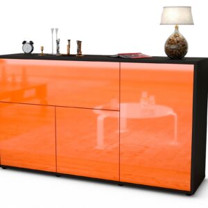 Sideboard Edera | Korpus Anthrazit | Front in Hochglanz Orange | 136x79x35cm (BxHxT)