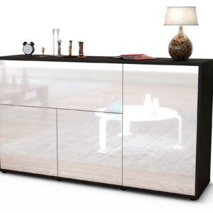 Sideboard Edera | Korpus Anthrazit | Front in Hochglanz Weiß | 136x79x35cm (BxHxT)