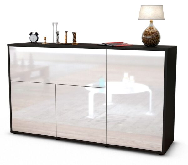 Sideboard Edera | Korpus Anthrazit | Front in Hochglanz Weiß | 136x79x35cm (BxHxT)