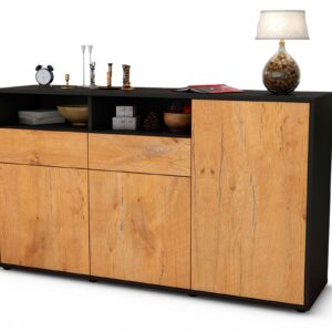 Sideboard Editta | Korpus Anthrazit | Front in Eiche Holz Optik | 136x79x35cm (BxHxT)