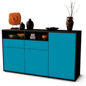 Sideboard Editta | Korpus Anthrazit | Front in Türkis | 136x79x35cm (BxHxT)