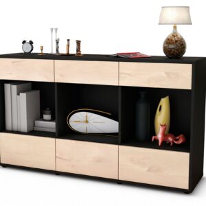 Sideboard Efisia | Korpus Anthrazit | Front in Zeder Holz Optik | 136x79x35cm (BxHxT)