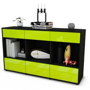 Sideboard Efisia | Korpus Anthrazit | Front in Hochglanz Grün | 136x79x35cm (BxHxT)