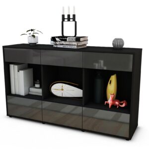 Sideboard Efisia | Korpus Anthrazit | Front in Hochglanz Grau | 136x79x35cm (BxHxT)
