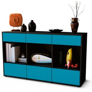 Sideboard Efisia | Korpus Anthrazit | Front in Türkis | 136x79x35cm (BxHxT)