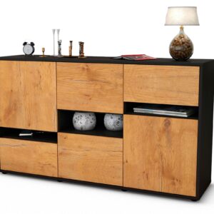 Sideboard Egizia | Korpus Anthrazit | Front in Eiche Holz Optik | 136x79x35cm (BxHxT)