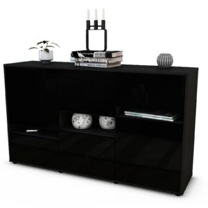 Sideboard Egizia | Korpus Anthrazit | Front in Hochglanz Schwarz | 136x79x35cm (BxHxT)