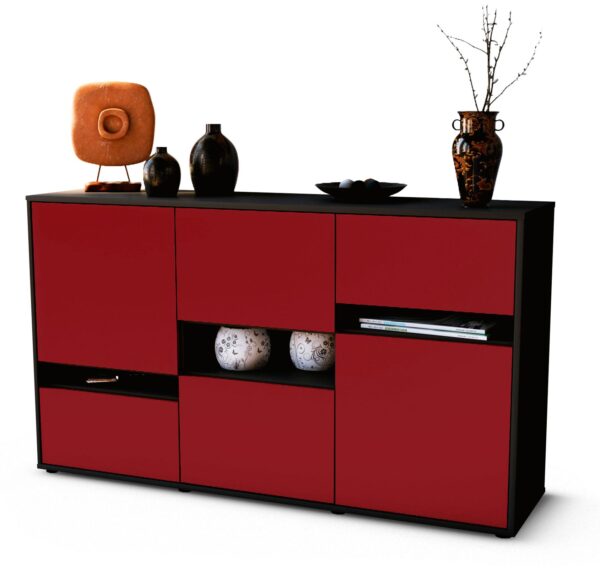Sideboard Egizia | Korpus Anthrazit | Front in Bordeaux | 136x79x35cm (BxHxT)