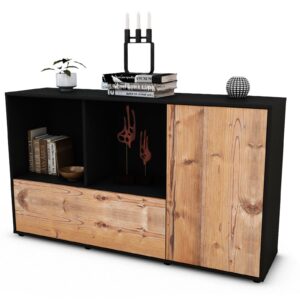 Sideboard Ela | Korpus Anthrazit | Front in Pinie Holz Optik | 136x79x35cm (BxHxT)