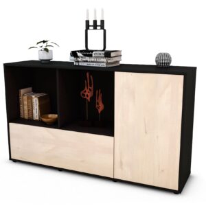 Sideboard Ela | Korpus Anthrazit | Front in Zeder Holz Optik | 136x79x35cm (BxHxT)