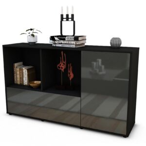 Sideboard Ela | Korpus Anthrazit | Front in Hochglanz Grau | 136x79x35cm (BxHxT)