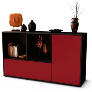 Sideboard Ela | Korpus Anthrazit | Front in Bordeaux | 136x79x35cm (BxHxT)