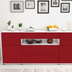 Sideboard Emma | Korpus Weiß | Front in Bordeaux | 180x79x35cm (BxHxT)
