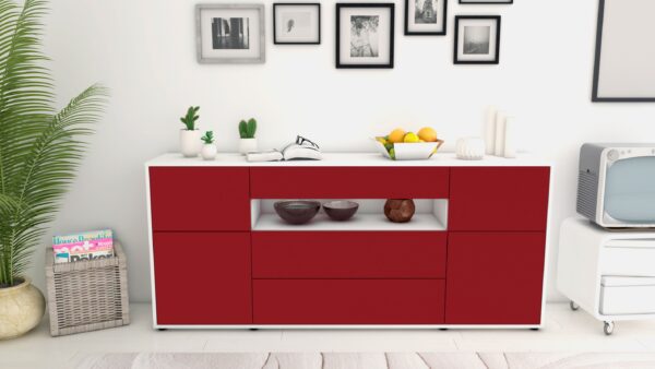 Sideboard Emma | Korpus Weiß | Front in Bordeaux | 180x79x35cm (BxHxT)