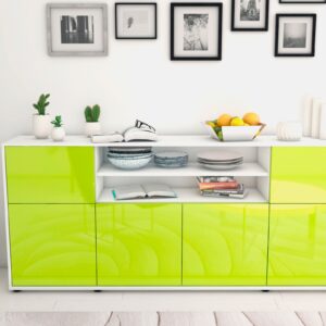 Sideboard Ermelina | Korpus Weiß | Front in Hochglanz Grün | 180x79x35cm (BxHxT)