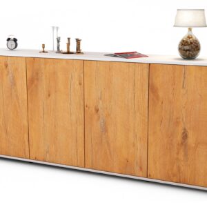 Sideboard Elana | Korpus Weiß | Front in Eiche Holz Optik | 180x79x35cm (BxHxT)