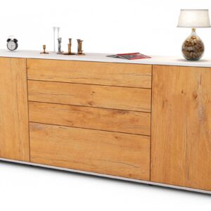 Sideboard Eleni | Korpus Weiß | Front in Eiche Holz Optik | 180x79x35cm (BxHxT)
