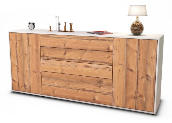 Sideboard Eleni | Korpus Weiß | Front in Pinie Holz Optik | 180x79x35cm (BxHxT)