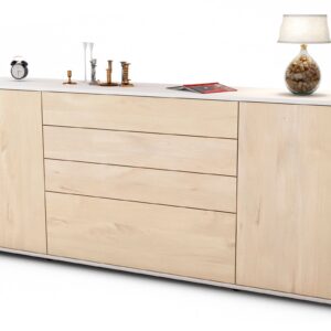 Sideboard Eleni | Korpus Weiß | Front in Zeder Holz Optik | 180x79x35cm (BxHxT)