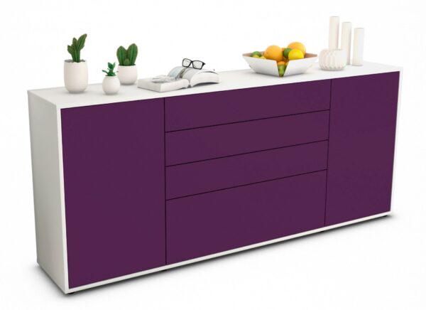 Sideboard Eleni | Korpus Weiß | Front in Lila | 180x79x35cm (BxHxT)