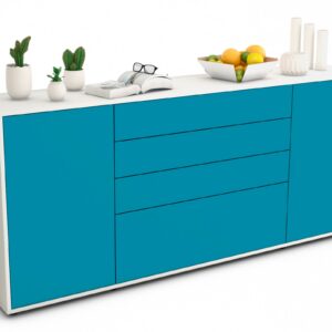 Sideboard Eleni | Korpus Weiß | Front in Türkis | 180x79x35cm (BxHxT)