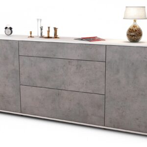 Sideboard Eleonora | Korpus Weiß | Front in Beton Optik | 180x79x35cm (BxHxT)