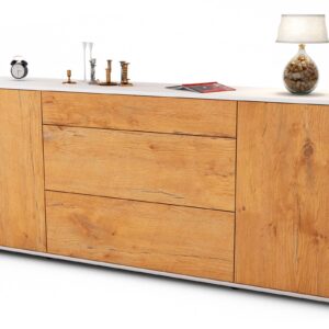 Sideboard Eleonora | Korpus Weiß | Front in Eiche Holz Optik | 180x79x35cm (BxHxT)