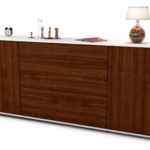 Sideboard Eleonora | Korpus Weiß | Front in Walnuss Holz Optik | 180x79x35cm (BxHxT)