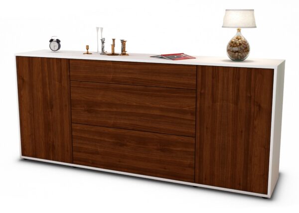 Sideboard Eleonora | Korpus Weiß | Front in Walnuss Holz Optik | 180x79x35cm (BxHxT)