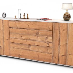 Sideboard Eleonora | Korpus Weiß | Front in Pinie Holz Optik | 180x79x35cm (BxHxT)