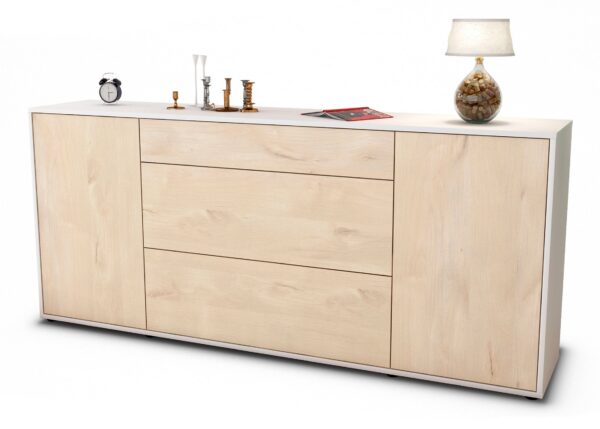 Sideboard Eleonora | Korpus Weiß | Front in Zeder Holz Optik | 180x79x35cm (BxHxT)