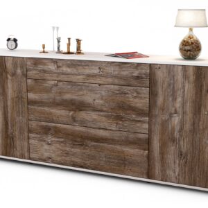 Sideboard Eleonora | Korpus Weiß | Front in Treibholz Holz Optik | 180x79x35cm (BxHxT)