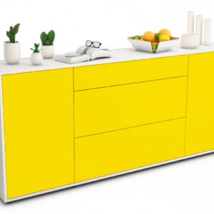Sideboard Eleonora | Korpus Weiß | Front in Gelb | 180x79x35cm (BxHxT)